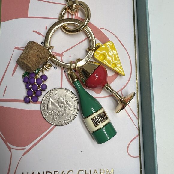 True To Form Enamel Wine Cheese Grapes Glass Key Chain Fob Handbag Charm New - Picture 4 of 5